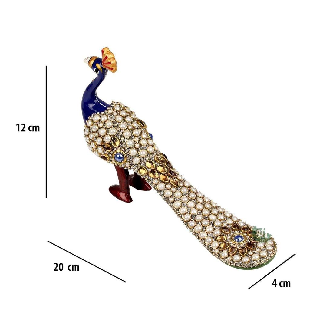 Metal Stone Work Peacock Statue Showpiece Decorative Figurine for Home Living Room Office Bedroom Decor,