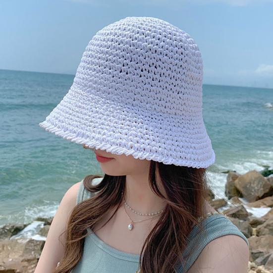 Pălărie de soare pentru femei, culoare solidă, rezistentă la UV, pălărie de pescar, respirabilă, împletită, pliabilă, pălărie de paie, în aer liber, pentru umbrire solară