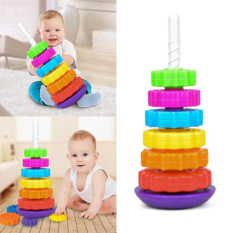 Rainbow Rotating Baby Early Education Stacking Circle Children's Educational Toy