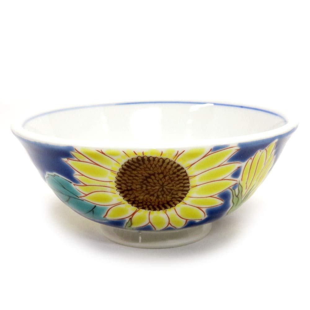 Waza no Kura Kutani Ware Rice Bowl with Sunflower Design, Ceramic, Luxury Brand, Japanese Tableware, Perfect Gift for 70th Birthday