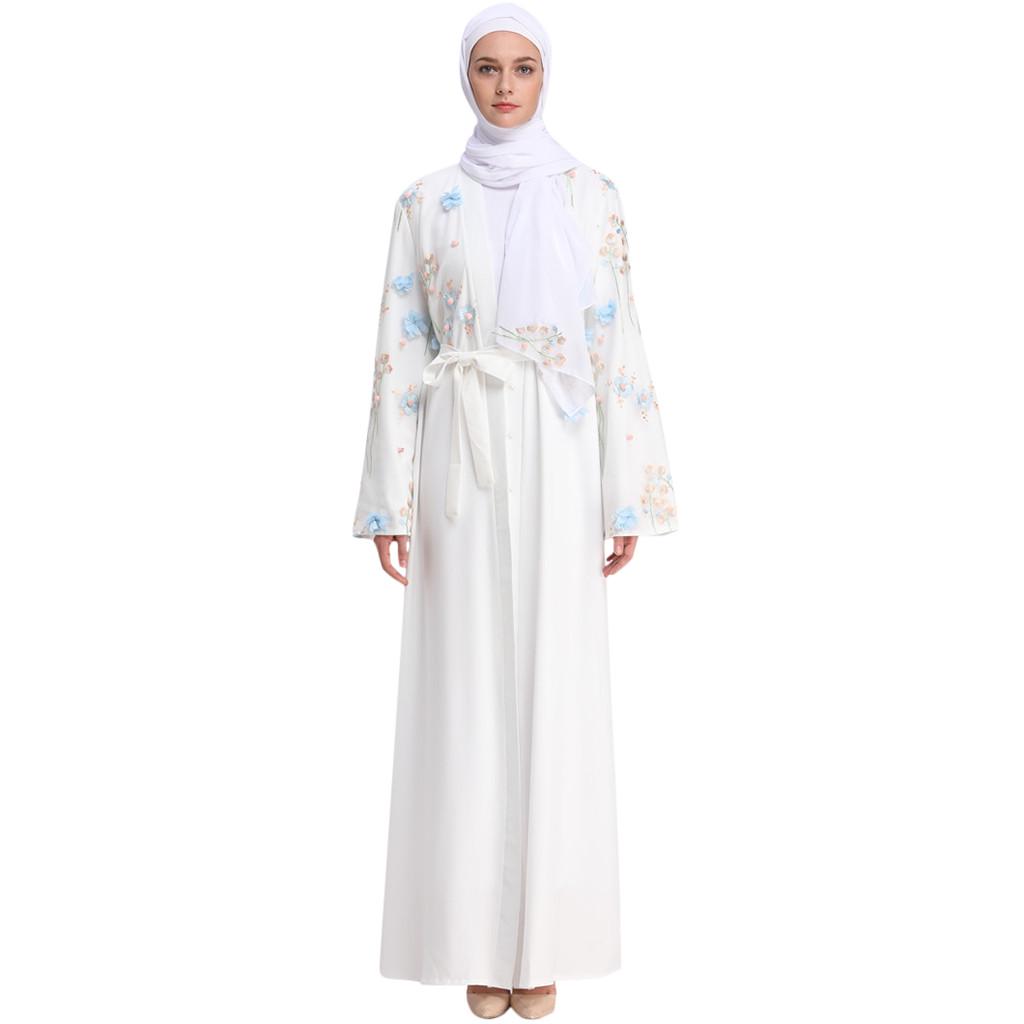 Women Openwork Embroi Long Dress Robe Open Abaya Cardigan Muslim Dubai Robe Gown