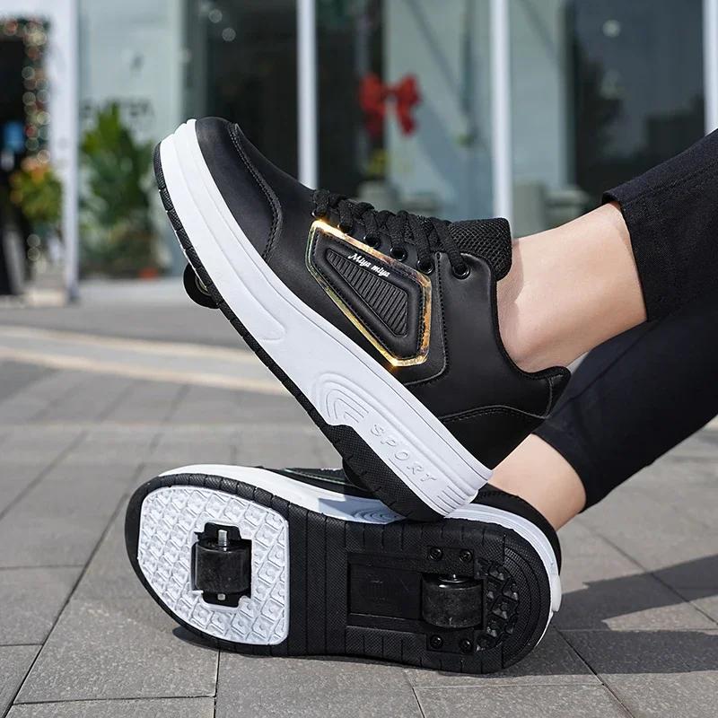 Children's Parkour Roller Skate Deformation Shoes with 2 Wheels Kids Adults Unisex Walking Running Casual Sneakers Gift for Kids
