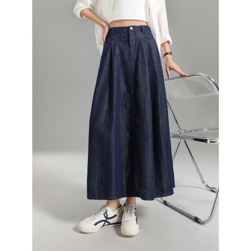 TonLion Women's Retro Denim Midi Skirt