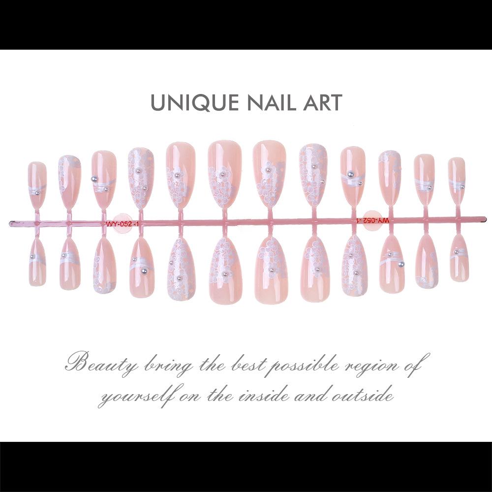 Handmade French Lace Pearl Manicure: Exquisite Almond-Shaped Wedding Nails (24 Pieces)