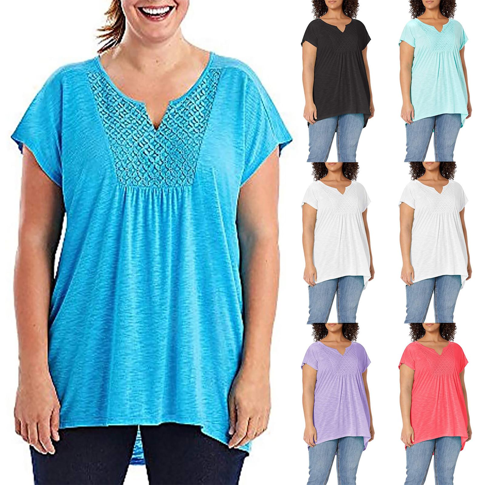 

Ladies Fashion Casual Tops V-neck Pullover Loose Casual High-Low Hem T-shirt