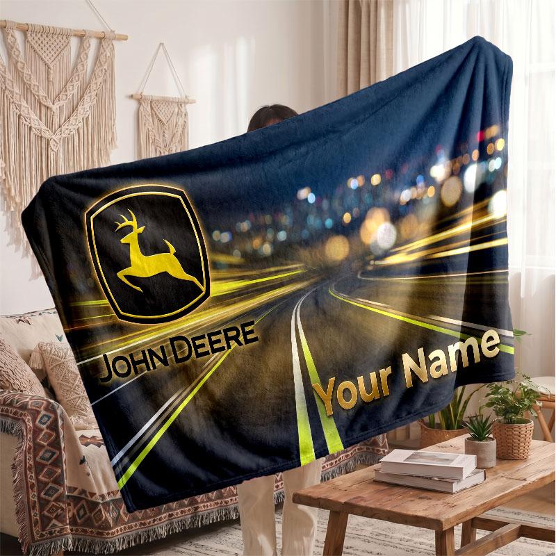 John Deere Flanelldecke, Personalisierter Text mit Namen, Weiche Überwurfdecke, Heimdekoration, Geschenk