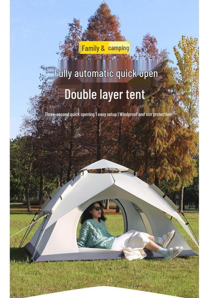 Automatic Folding Double-Layer Beach Tent for 3-4 People - Quick-Open, Thickened, Rainproof Camping Shelter