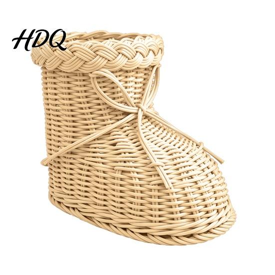 Christmas Scene Decoration Boots Shaped Imitation Rattan Storage Basket Hand Woven Decorative Container Durable Holiday Basket Large Capacity