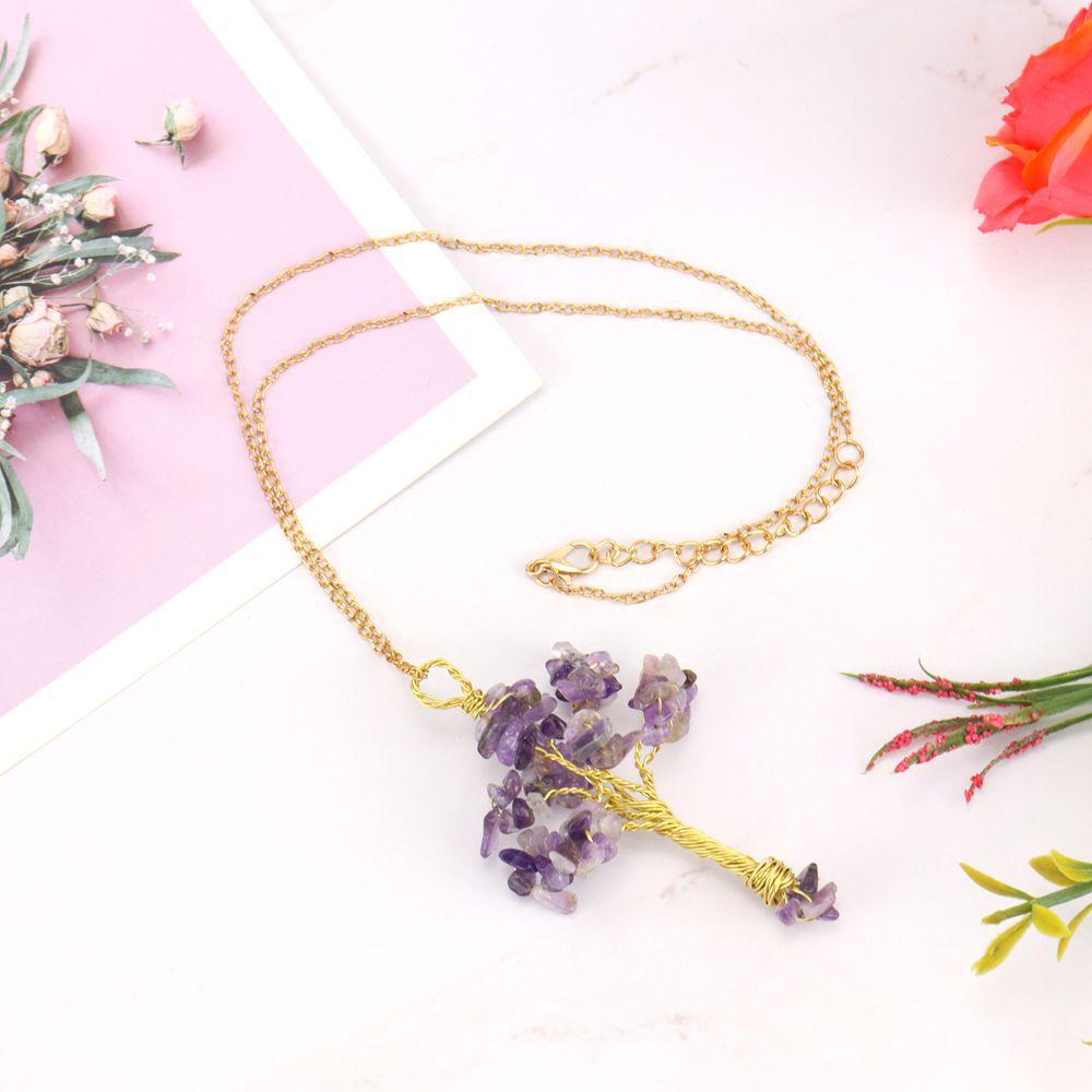 Hand-Wound Raw Copper Wire Natural Gravel Crystal Tree, Colorful Natural Stone Lucky Tree Necklace N89
