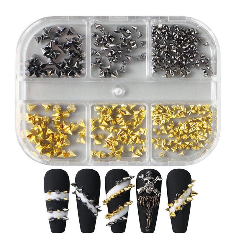 6 Grids Punk Rock Mini Metal Rivet Nail Charms Cone Mixed Sized Nail Art Studs 3D Stylish Spike Nail Decor Diy Manicure Supplies