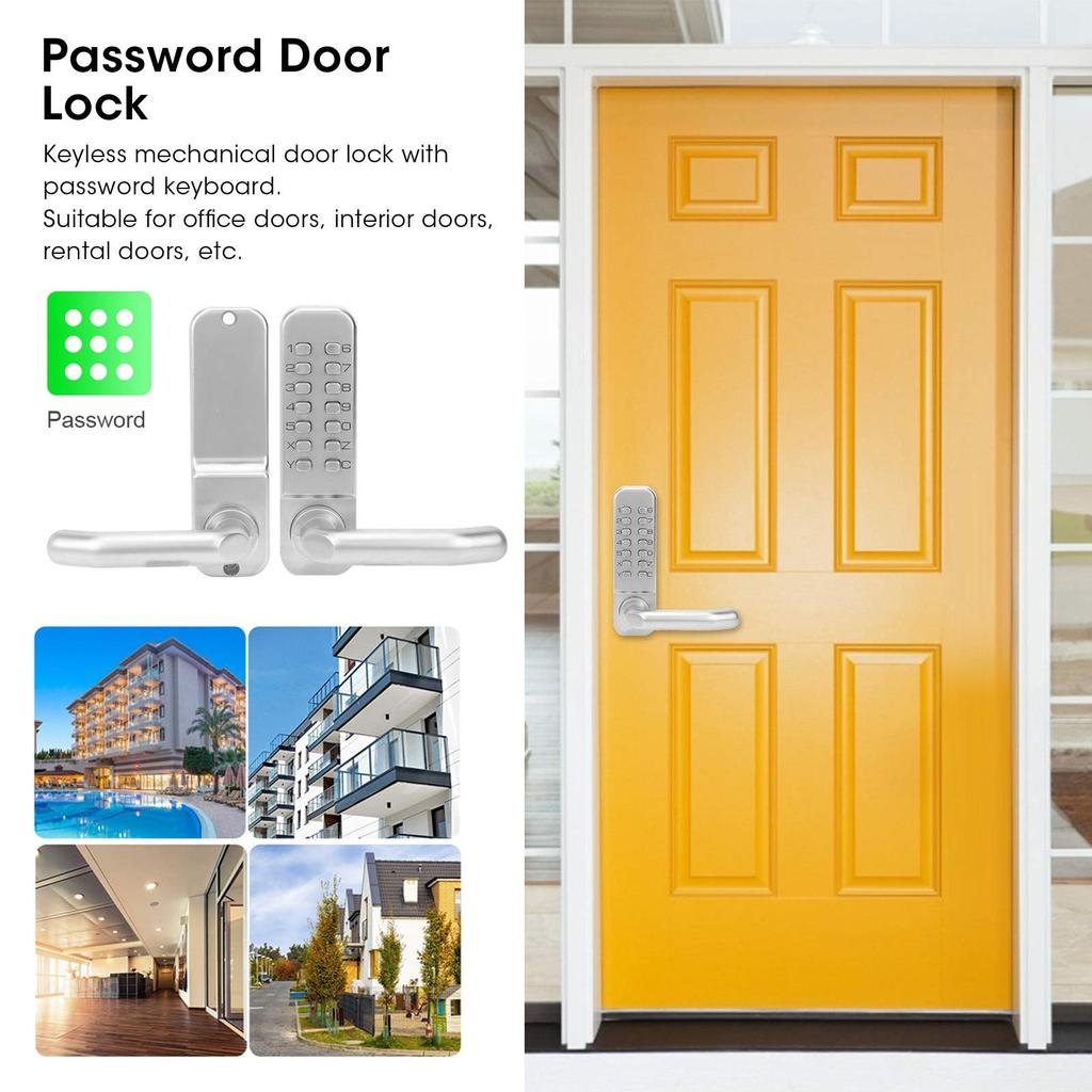Mechanical Digital Door Lock, Keyless Lock, 4-7 Digit Combination Lock, Double-Sided Lever Handle, Waterproof, Zinc Alloy, No Battery Required, Suitab