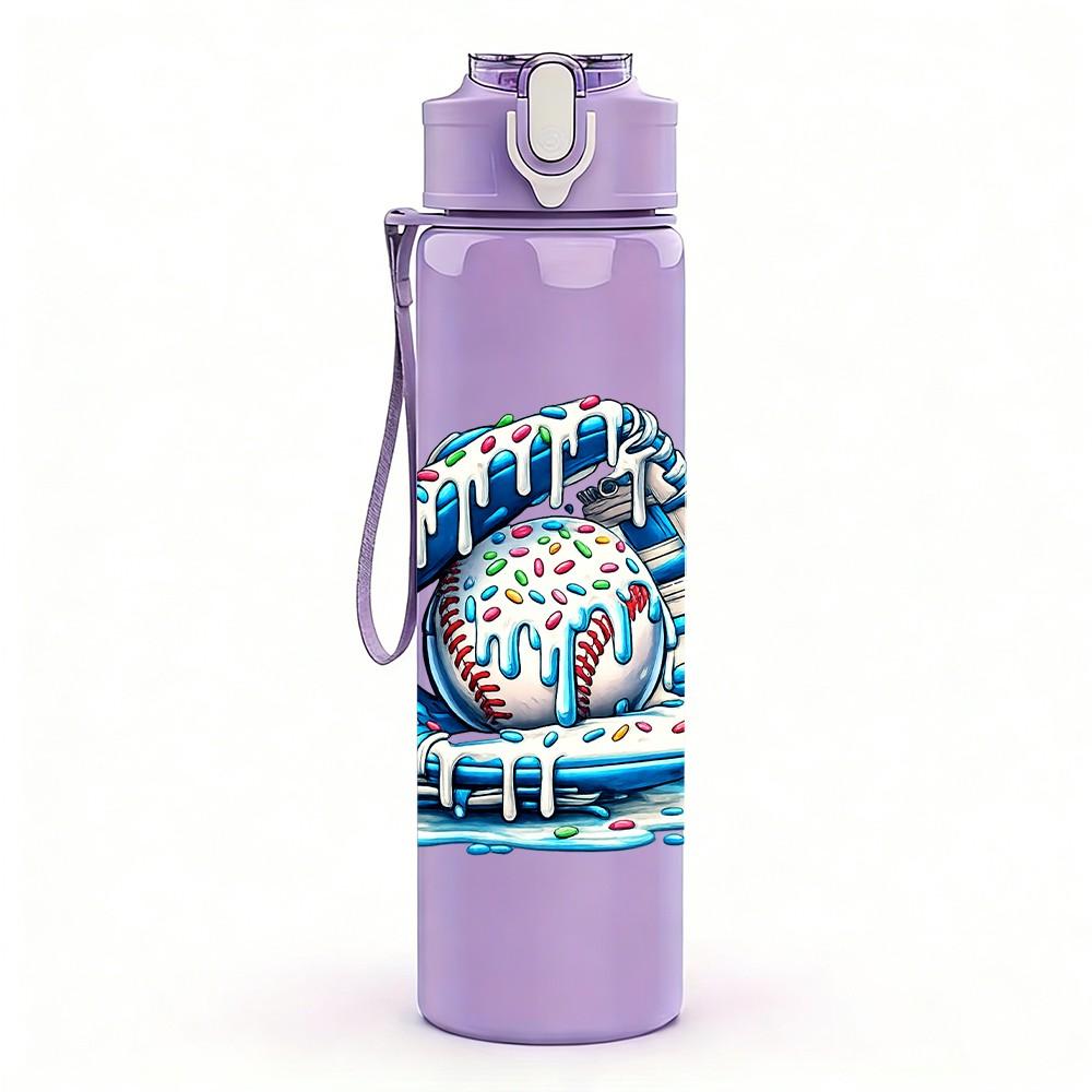 1PC Camouflage Baseball Glove Print 750ml Color Plastic Sports Water Bottle Leakproof Flip Straw Lid Suitable for Sports Office Home Use