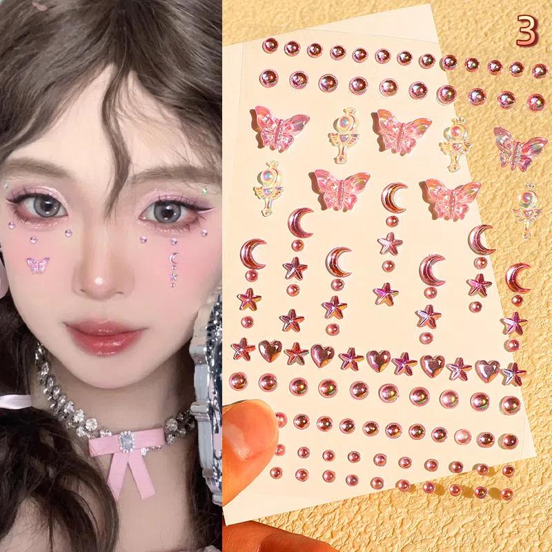 Facial Rhinestone Sticker Butterfly Gem Crystal Tattoo Self Adhesive Body Brow Makeup Mix Size Item Fairy Beauty Colorful Tattoo