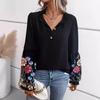 Ladies Autumn Winter Ruffles Mesh Embroidery Long Sleeve Pullover  Shirt Top