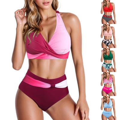 Dámské dělené sexy bikiny módní plavky s vysokým pasem, vyztužené bez ocelové podprsenky