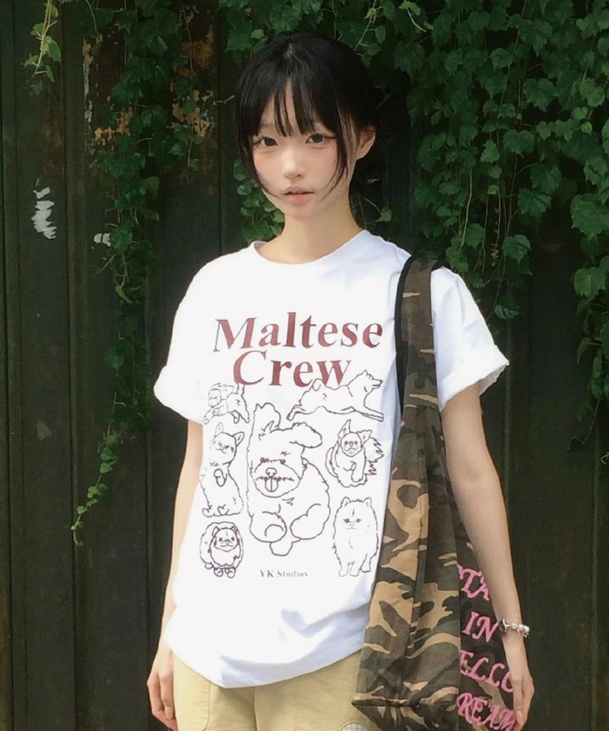 WAIKEI Maltese Crew Line Graphic Short Sleeve T-Shirt White & Red
