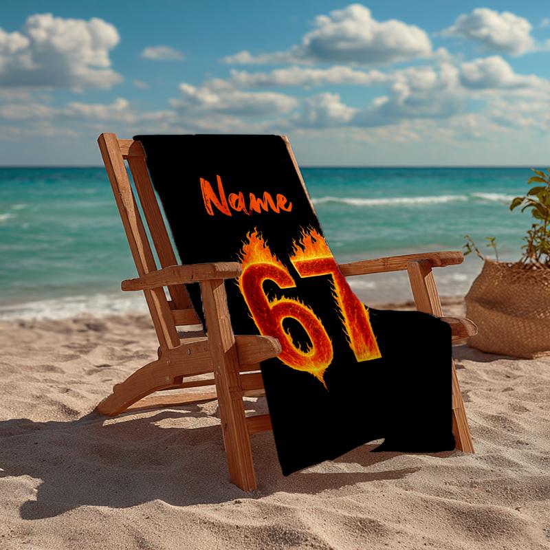 Custom Name Ultra-Soft Beach Towel with 67 Theme,Ideal for Pool - Camping, Diving - Perfect Travel Essential, Vibrant Beach Towel.