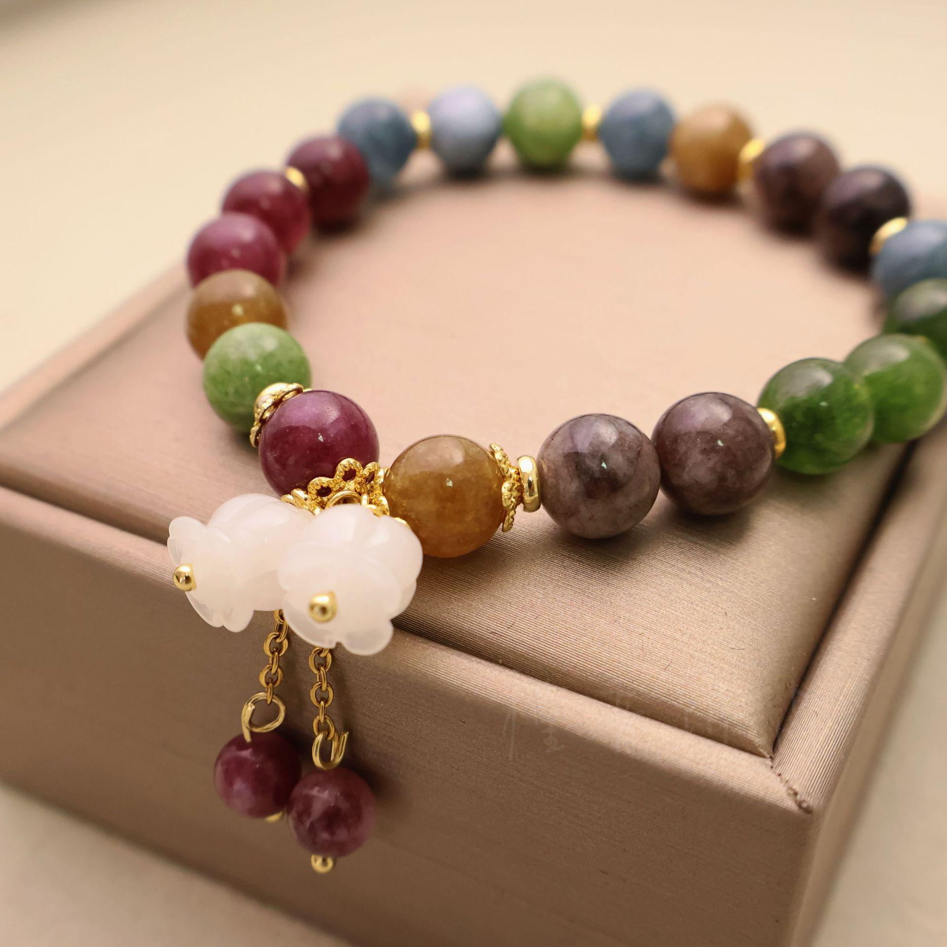 

Браслет из радужного турмалина и желтого нефрита для женщин - Элегантный дизайн с бусинами-абакусами