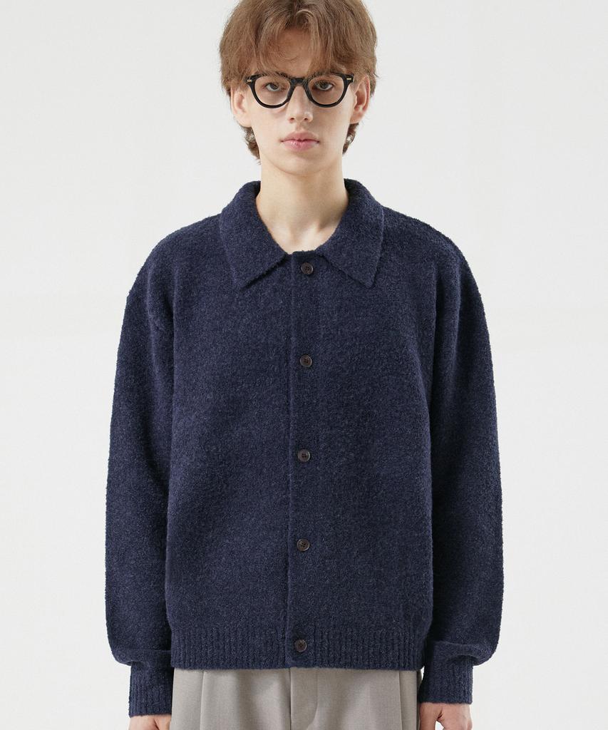 Trillion Wool Boucle Collar Cardigan Knit (Current Navy)
