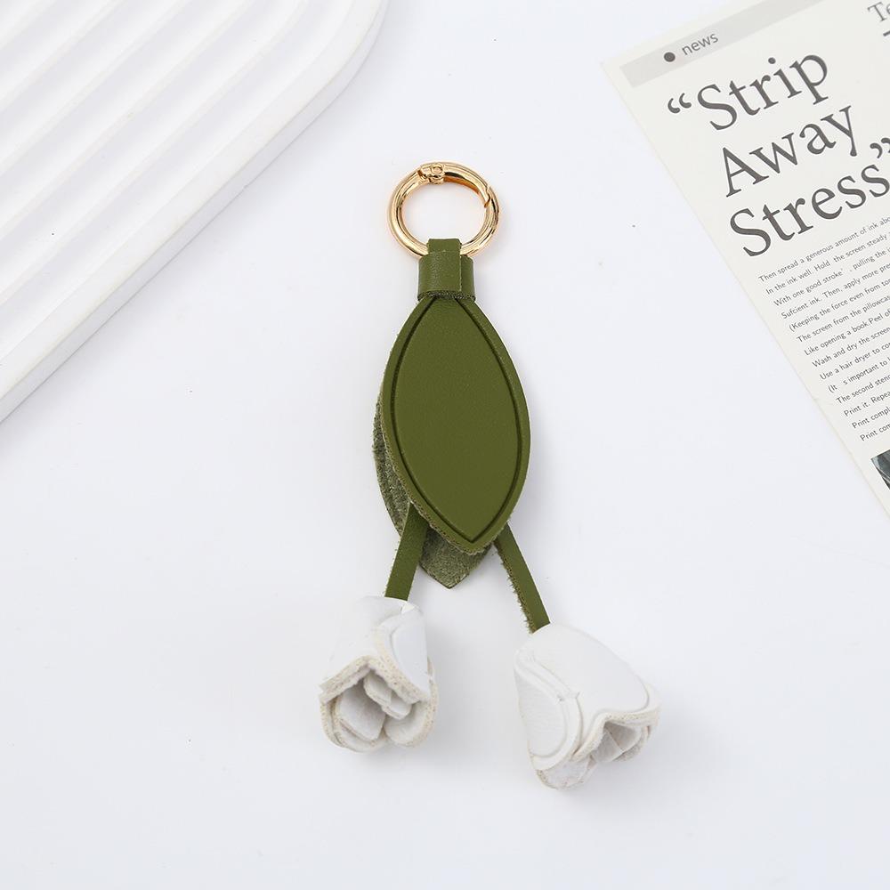 Handmade Flower Pu Keychain Hanger Bag Charm Multi-color Tulip Leather Pendant  Men