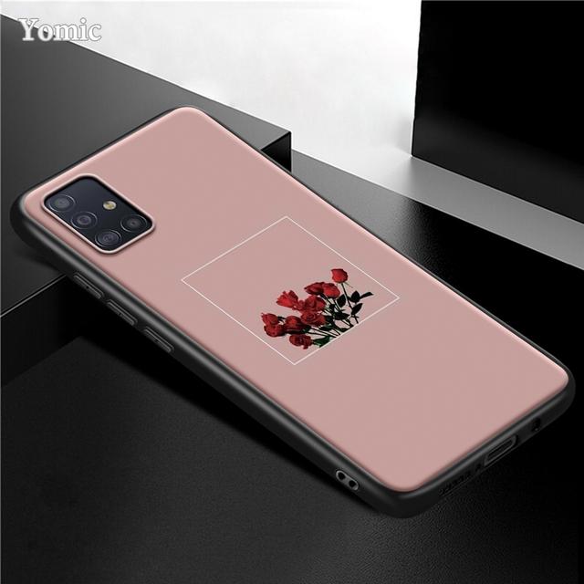 Husa cu flori roz trandafir pentru Samsung Galaxy S21 Ultra A51 A71 A52 A72 5g S20 Fe A50 A70 A41 A31 A30 A21s Tpu Husa telefon neagra Capa