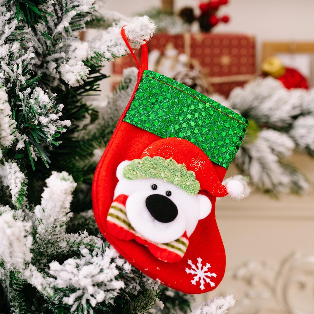 

Christmas Vibrant Ornament Small Sequin Stockings Featuring Santa Claus Snowman Reindeer Bear And New Sequined Socks Bear