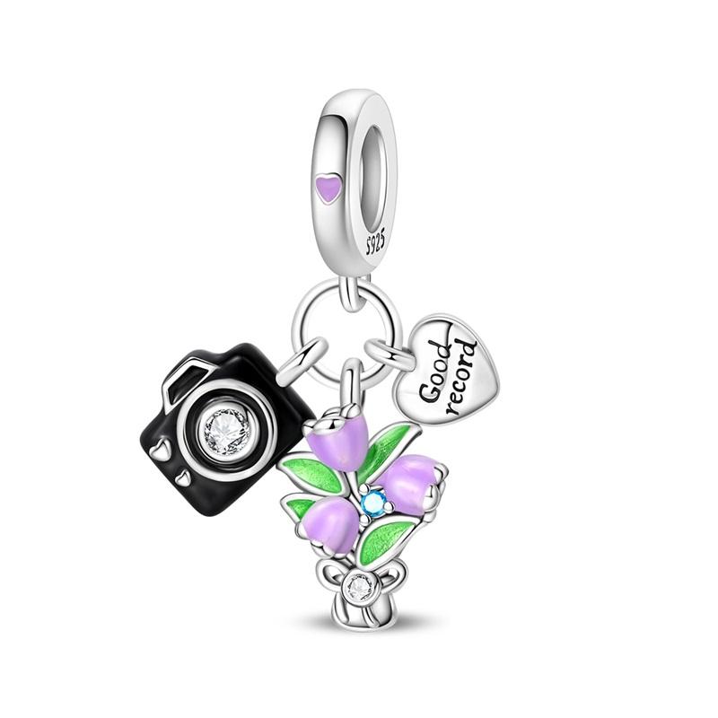 Original Copper Romantic Rose Flower House Camera Love Charms Beads Pendant For Bracelet Fine Diy Jewelry Gifts