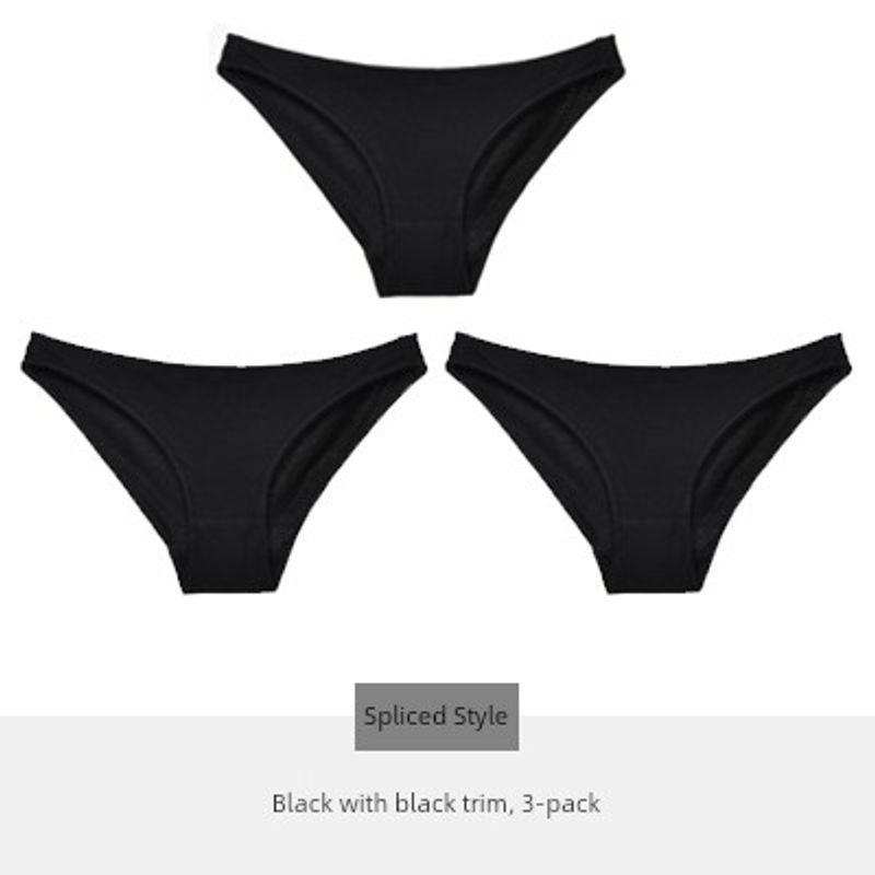 

3 PCs Medium and Low Waist European and American Invisible Non-Return Underwear Patchwork Style: 3 Black Edges S