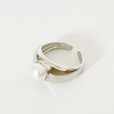 Korean Pearl Wide Band Adjustable Ring - Women's Elegant Versatile Design