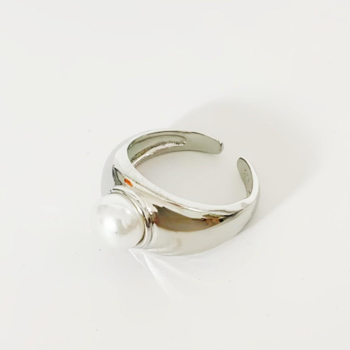 Korean Pearl Wide Band Adjustable Ring - Women s Elegant Versatile Design