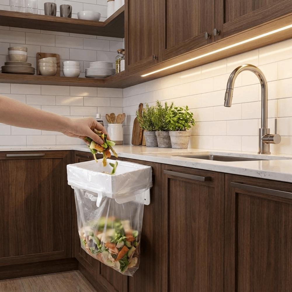Foldable Garbage Bag Hanger Wall-Mounted Trash Can Rack Space Save Trash Bag Holder Bathroom