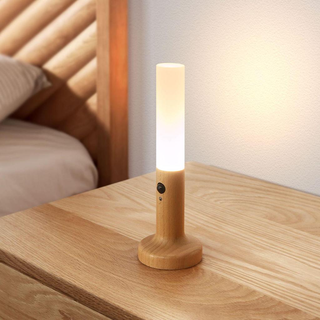 Smart Rechargeable LED Night Light: Solid Wood with Motion Sensing for Home & Hallways