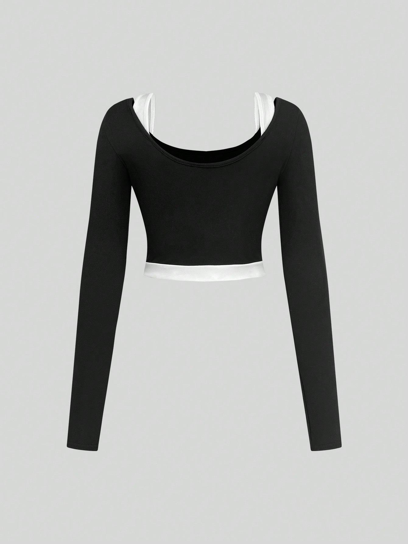 

Женская футболка с длинным рукавом в европейском и американском стиле Medium чёрный