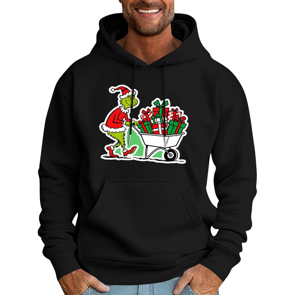Men's Casual Sports Hooded Pocket Christmas Print Long Sleeve Sweatshirt