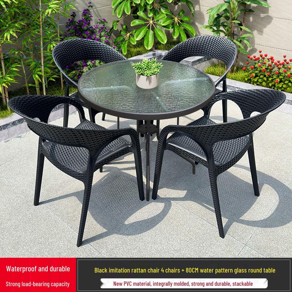 Outdoor Rattan-Style Plastic Chair with Thick Backrest for Garden, Courtyard, or Milk Tea Shop