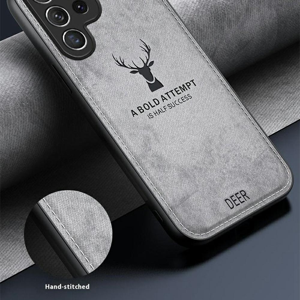 

For Samsung Galaxy S25 Ultra Case Deer Pattern Cloth Texture PU Leather Hybrid Phone Cover Blue