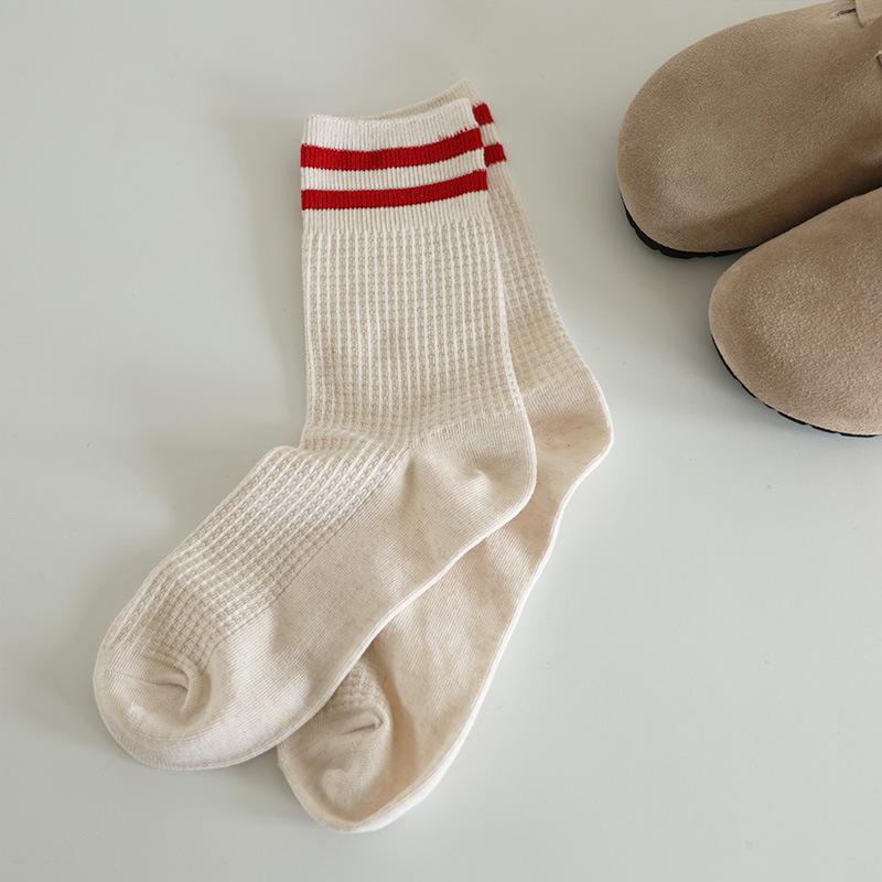 

Socks, Spring And Autumn, Waffle Parallel Bars, Socks, Vintage Collegiate Style, The Same Style Of Couple Socks One size fits all молоко, білий колір