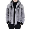 Middle-Aged Men's Gold Sable Velvet Hooded Leather Jacket - Thick Winter Coat