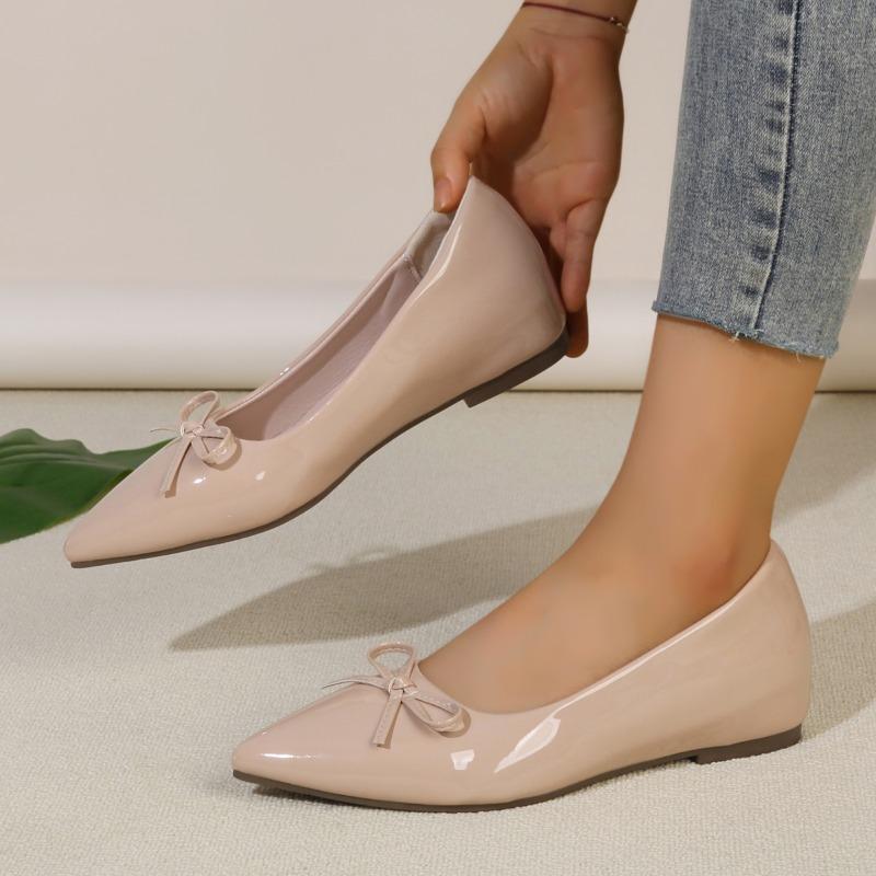 

Fashion Plus Size Single Shoes Women s Fashion Pointed Toe Shallow Mouth Bow Patent Leather Slip-on Soft Slip Flats 42