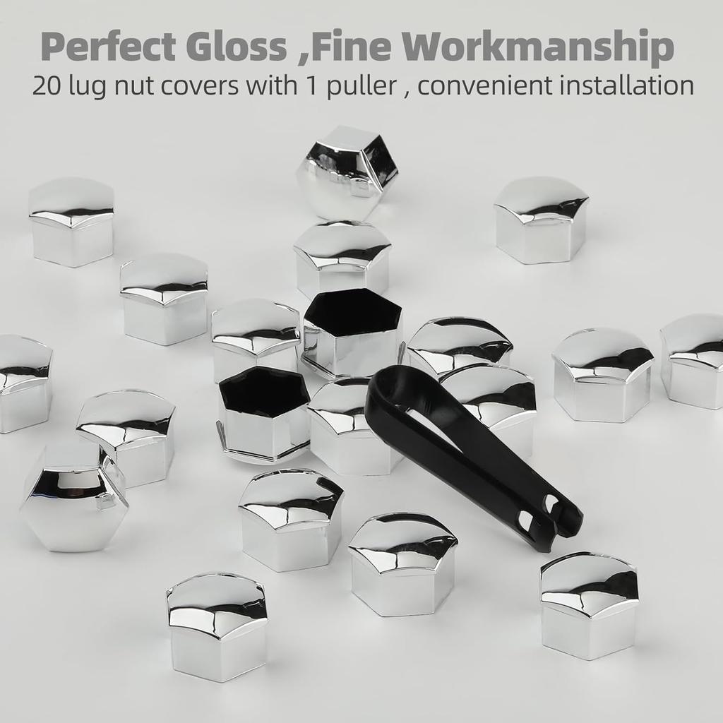 Wheel Cap Kit For Tesla Model Y/Model 3, For 19“ Wheels Only, 4 Hub Center Caps + 20 Lug Nut Covers + Puller And Screwdriver For Untalling, Silver