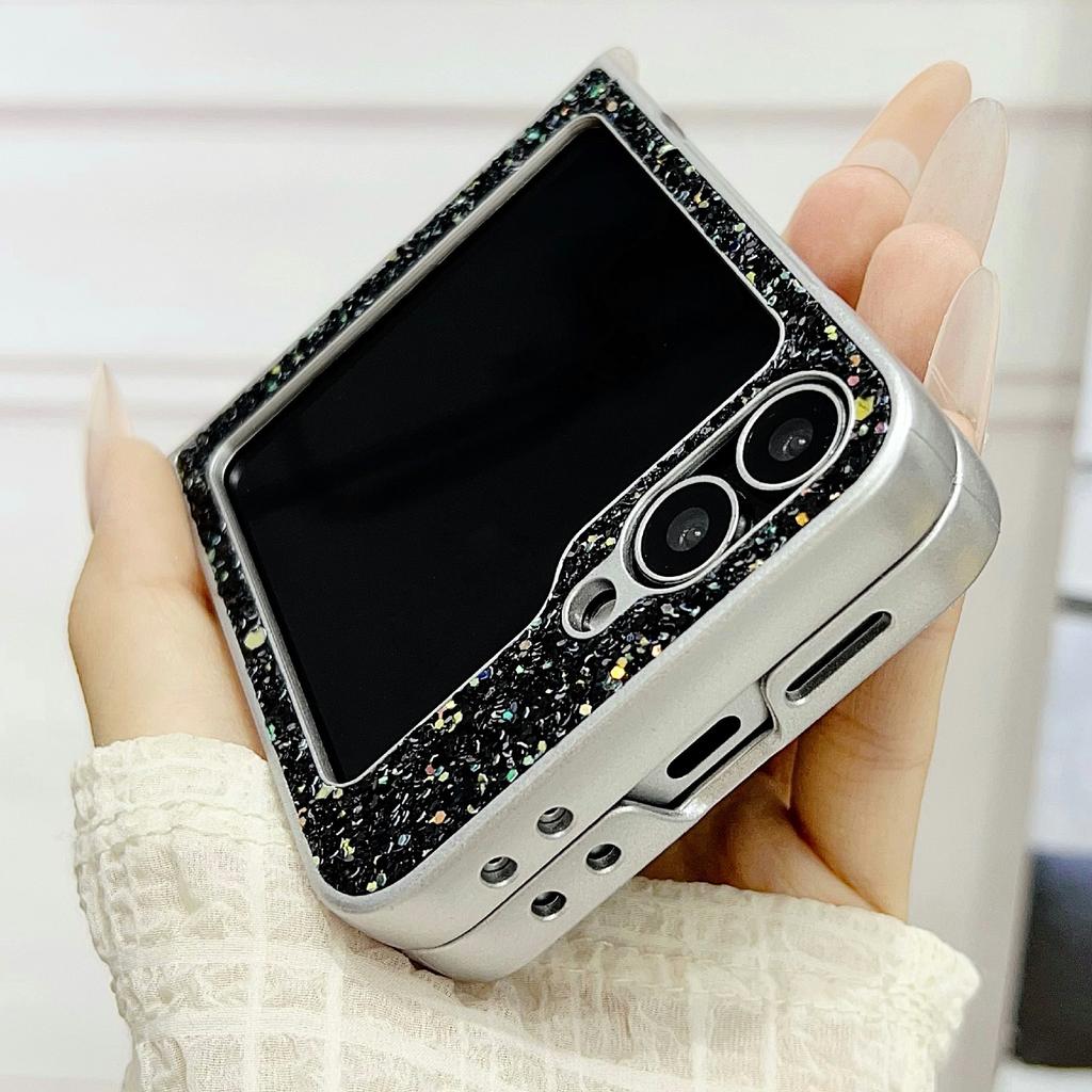For Samsung Galaxy Z Flip7 FE 5G/Z Flip6 5G Case Rubberized Silver Edge Phantom Glitter Hard PC Phone Cover