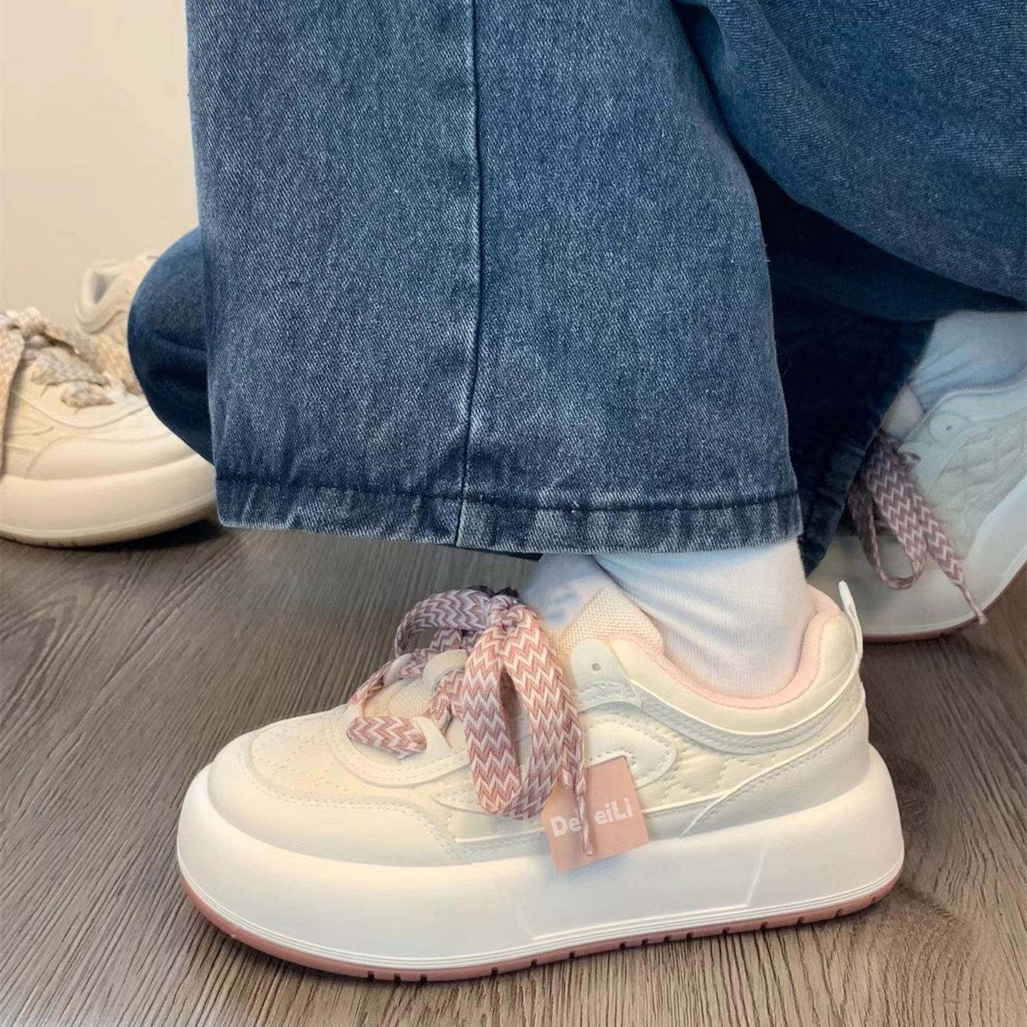 

Bread little white shoes new ins2025 versatile fashion niche casual high-value board shoes student shoes female tide 40 розовый