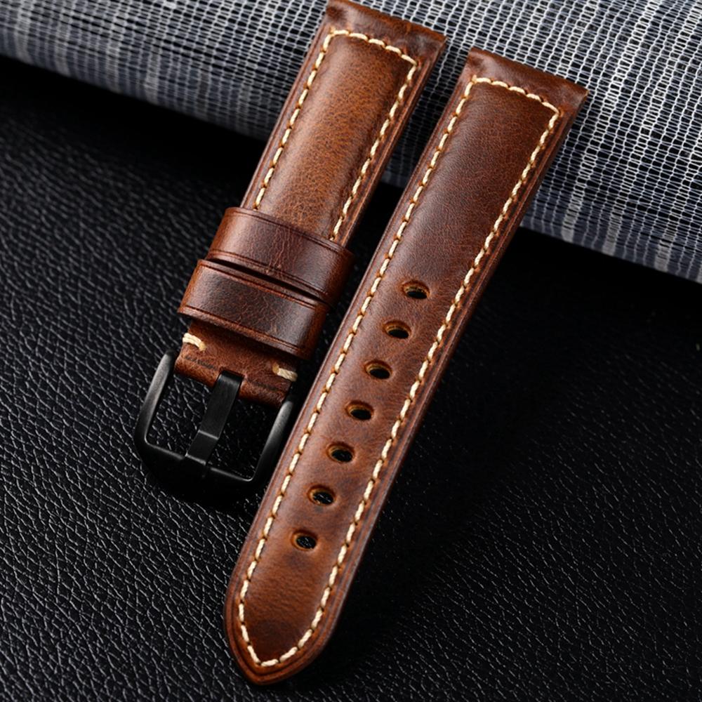 Cinturino in Pelle di Vacchetta Strato Superiore Fatto a Mano 18 19 20 21 22 23 24 26MM Pelle Cerata ad Olio Vera Pelle Vintage Braccialetto da Uomo