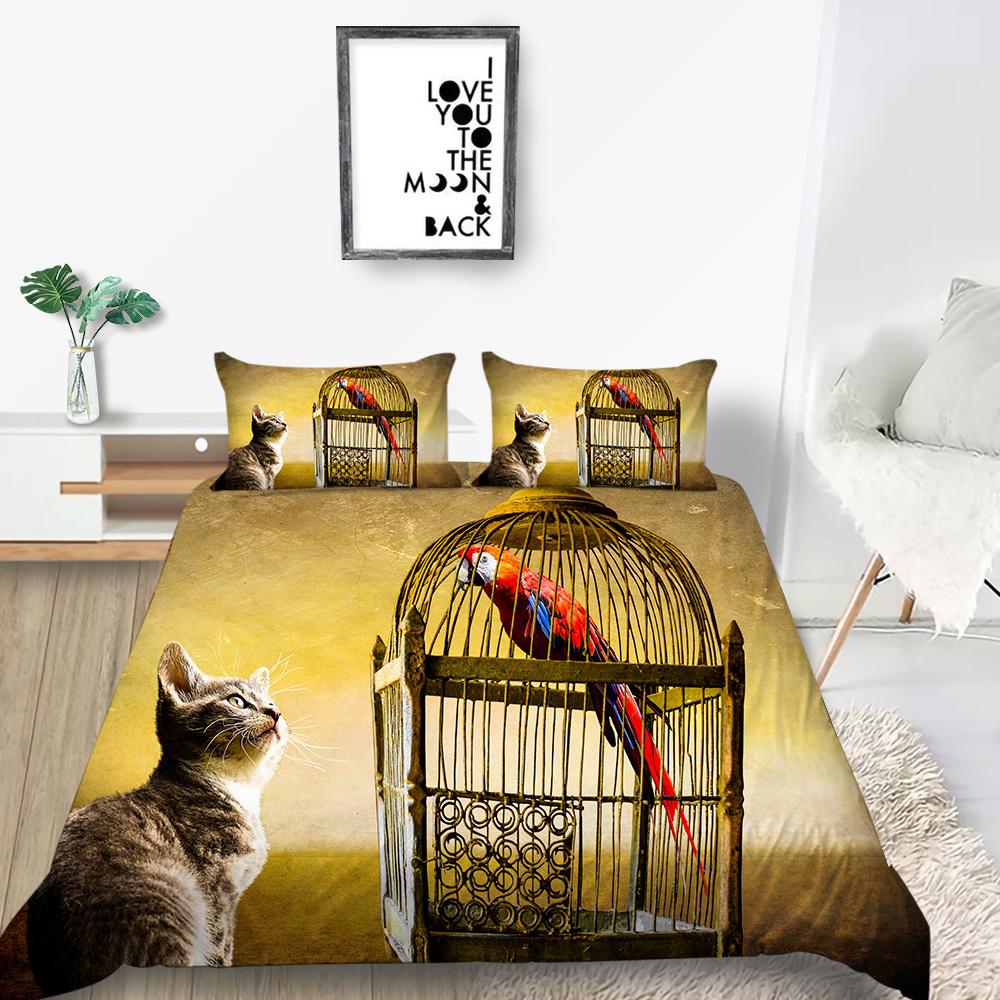 Home Bedclothes Decor Bed Quilt Cover Set Modern Bedspread 3D Birds Design Printing Microfiber Bedding Suit