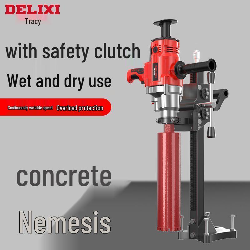 Delixi High-Power Dual-Use Core Drill: Wet/Dry Concrete & Air Conditioner Hole Drilling Machine, Handheld/Desktop Usage.