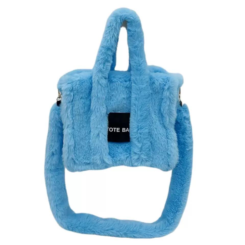 Fuzzy Pink Faux Fur Ladies Winter Handbag Brand Designer Fluffy Plush Sqaure Shoulder Purse 2025 Elegant Women's Tote Bag
