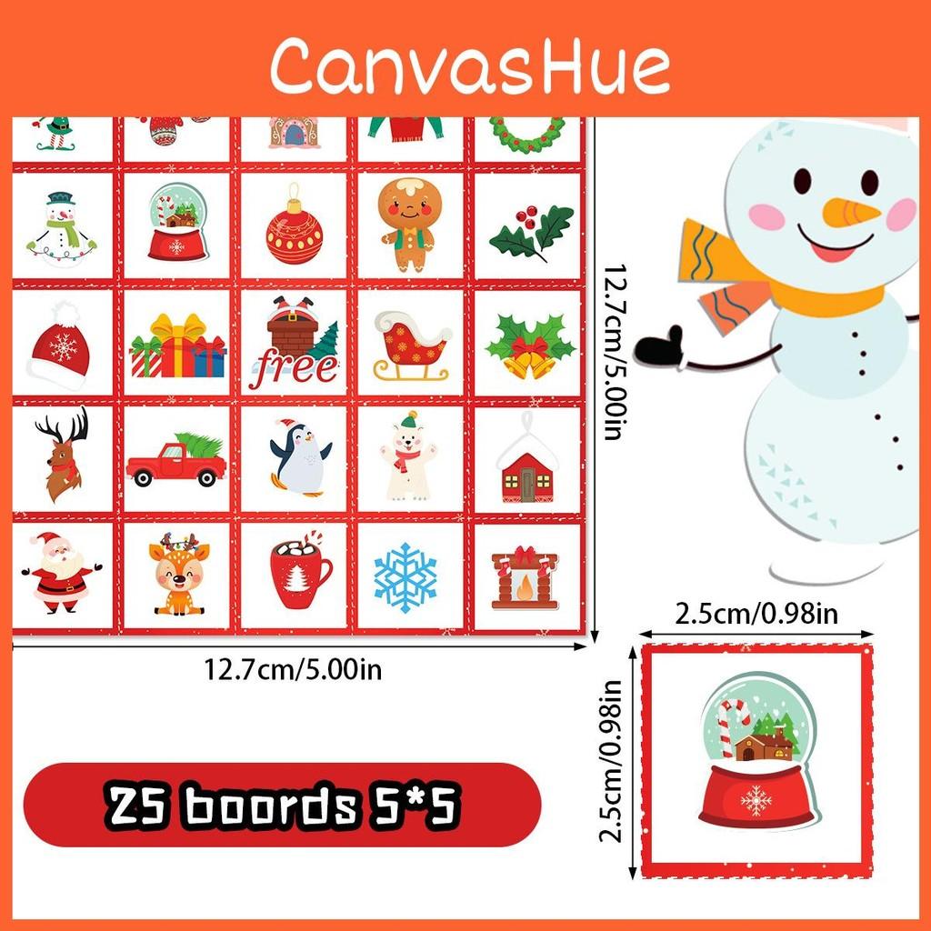 Bingo Christmas Theme Game Santa Snowman Paper Cards Set Family Holiday Fun Play