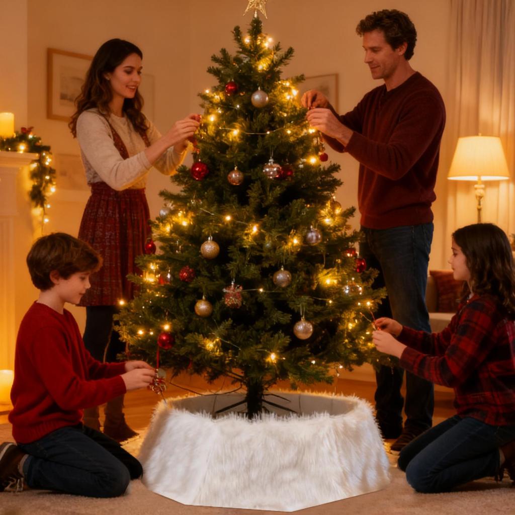 Christmas Tree Collar Christmas Soft Plush White Collar Christmas Tree Decorations Base Bohemian-style Hexagonal Cover Skirt