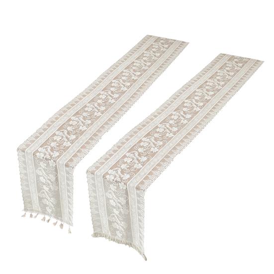 Vintage Lace Table Runner, Rustic Fringed Table Runner, Boho Floral Lace Table Runner with Tassels for Wedding Bridal Shower Dining Table Decoration