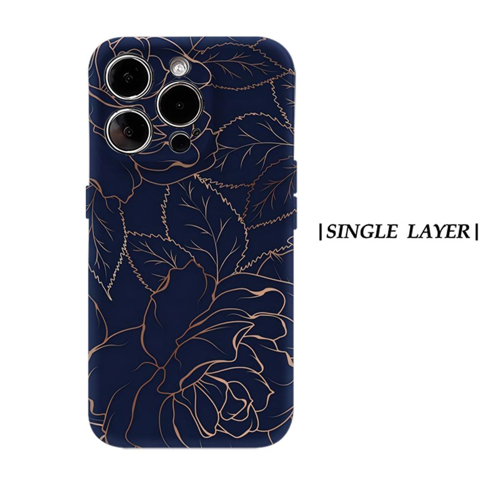 

Navy Gold Floral Lineart Phone Case for IPhone 17AIR 16E 16 15 14 13 12 11 17 Pro Max Plus Double-layer Back Cover IPHONE14PRO